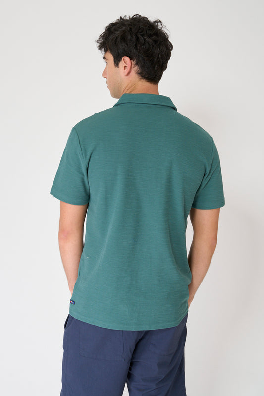 Textured jacquard cotton polo with open collar