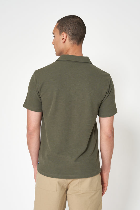 Textured jacquard cotton polo with open collar
