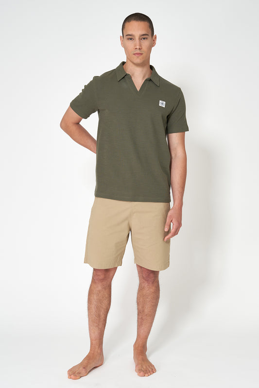 Textured jacquard cotton polo with open collar