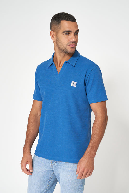 Textured jacquard cotton polo with open collar