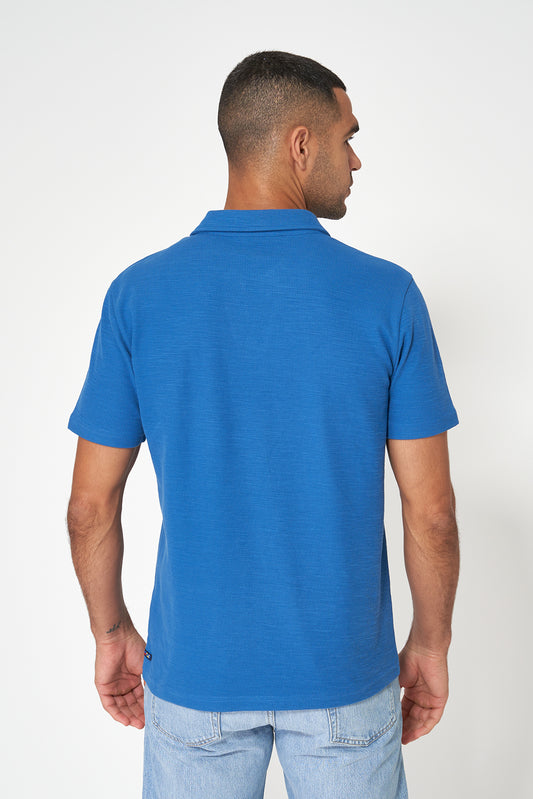 Textured jacquard cotton polo with open collar