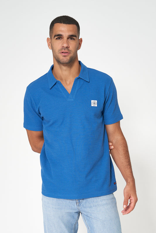 Textured jacquard cotton polo with open collar