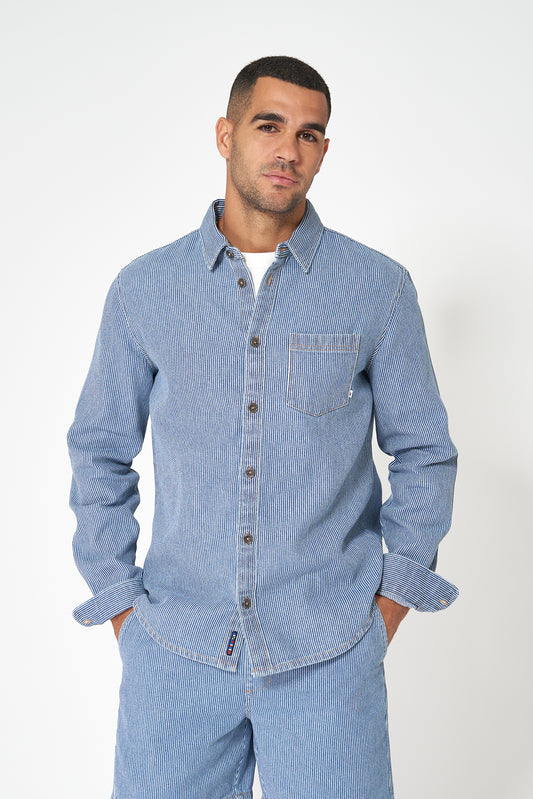 Camisa denim a rayas de algodón