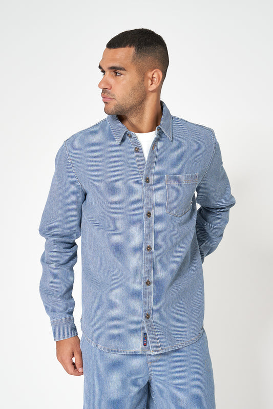 Camisa denim a rayas de algodón