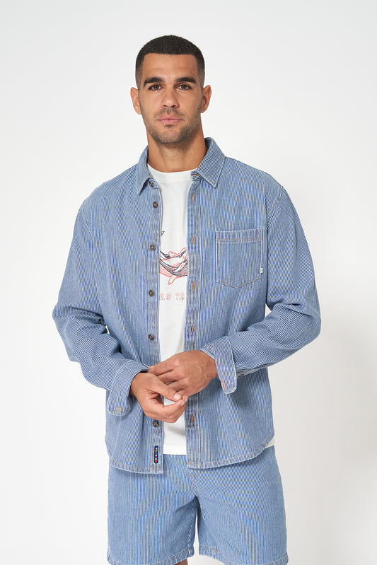 Camisa denim a rayas de algodón