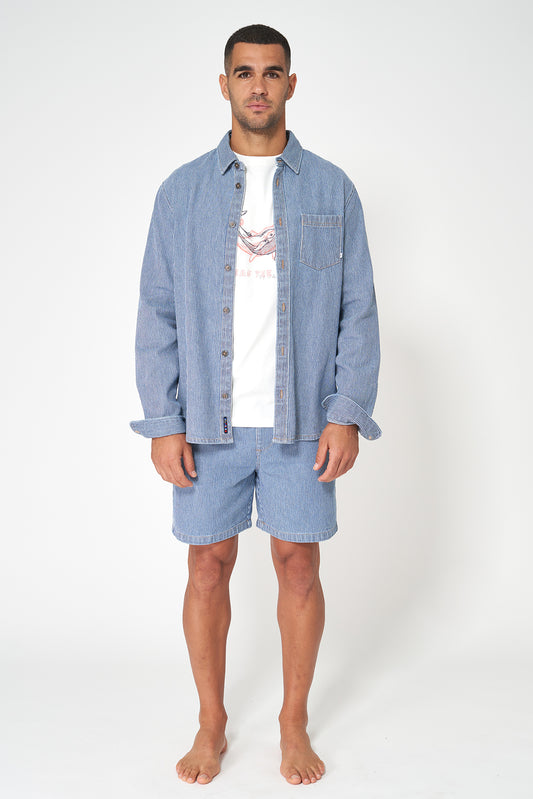 Camisa denim a rayas de algodón