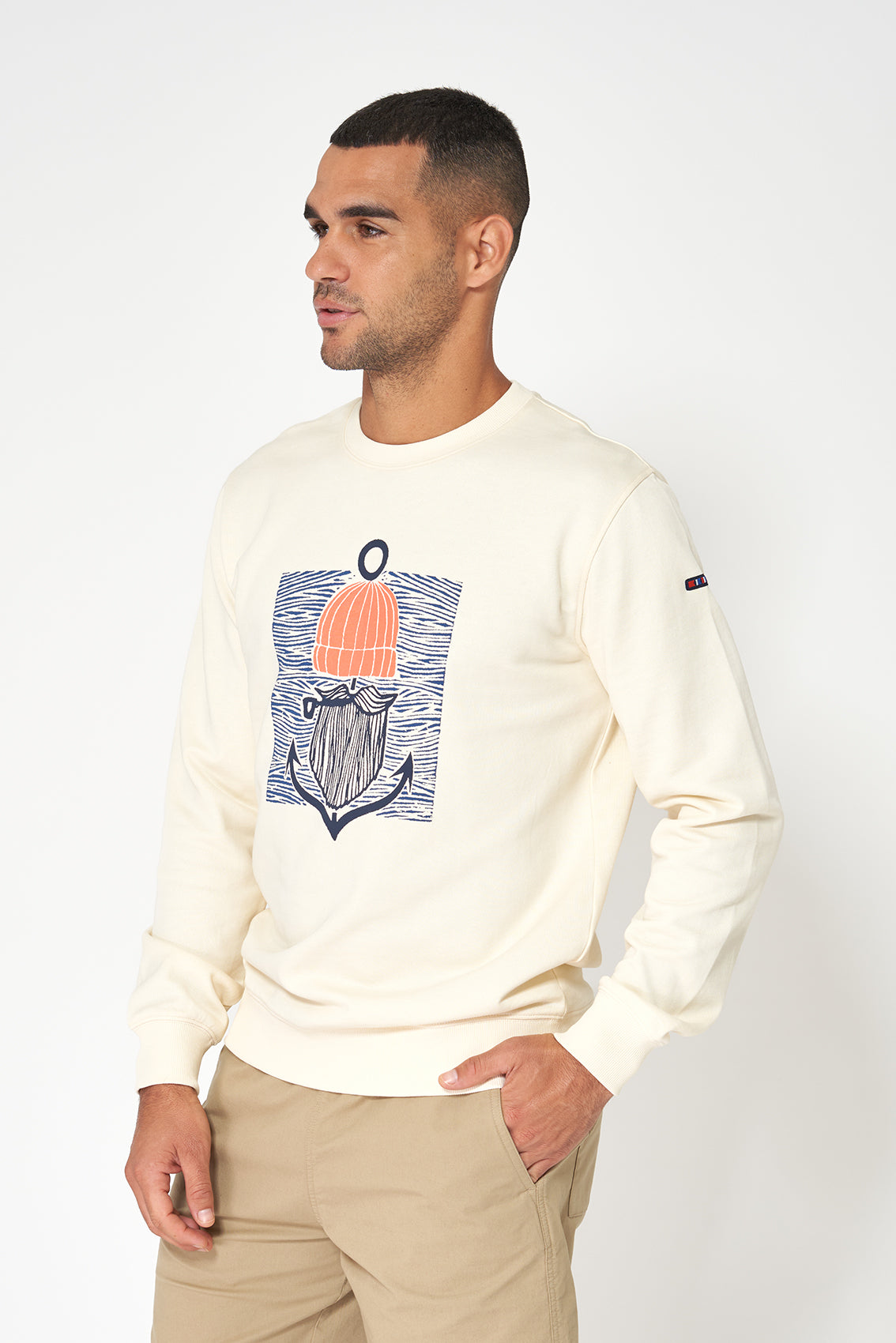 Cotton terry sweatshirt with sailor graphic