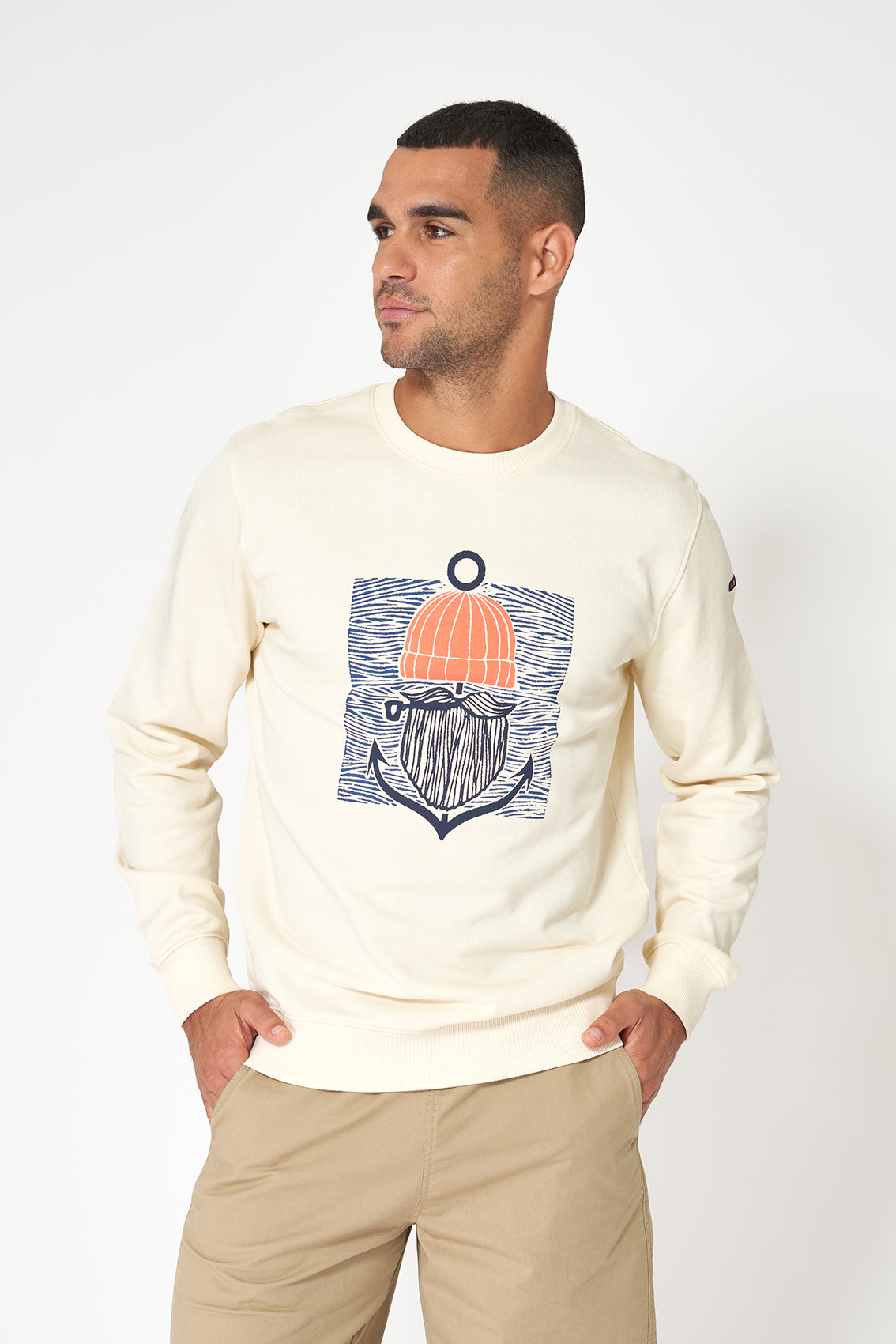 Cotton terry sweatshirt with sailor graphic