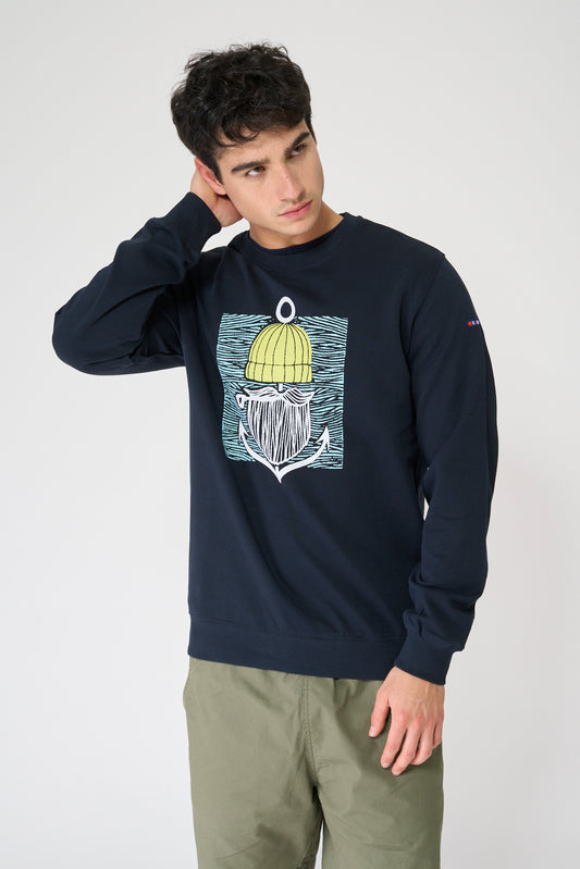 Sudadera de algodón Terry y gráfico marinero