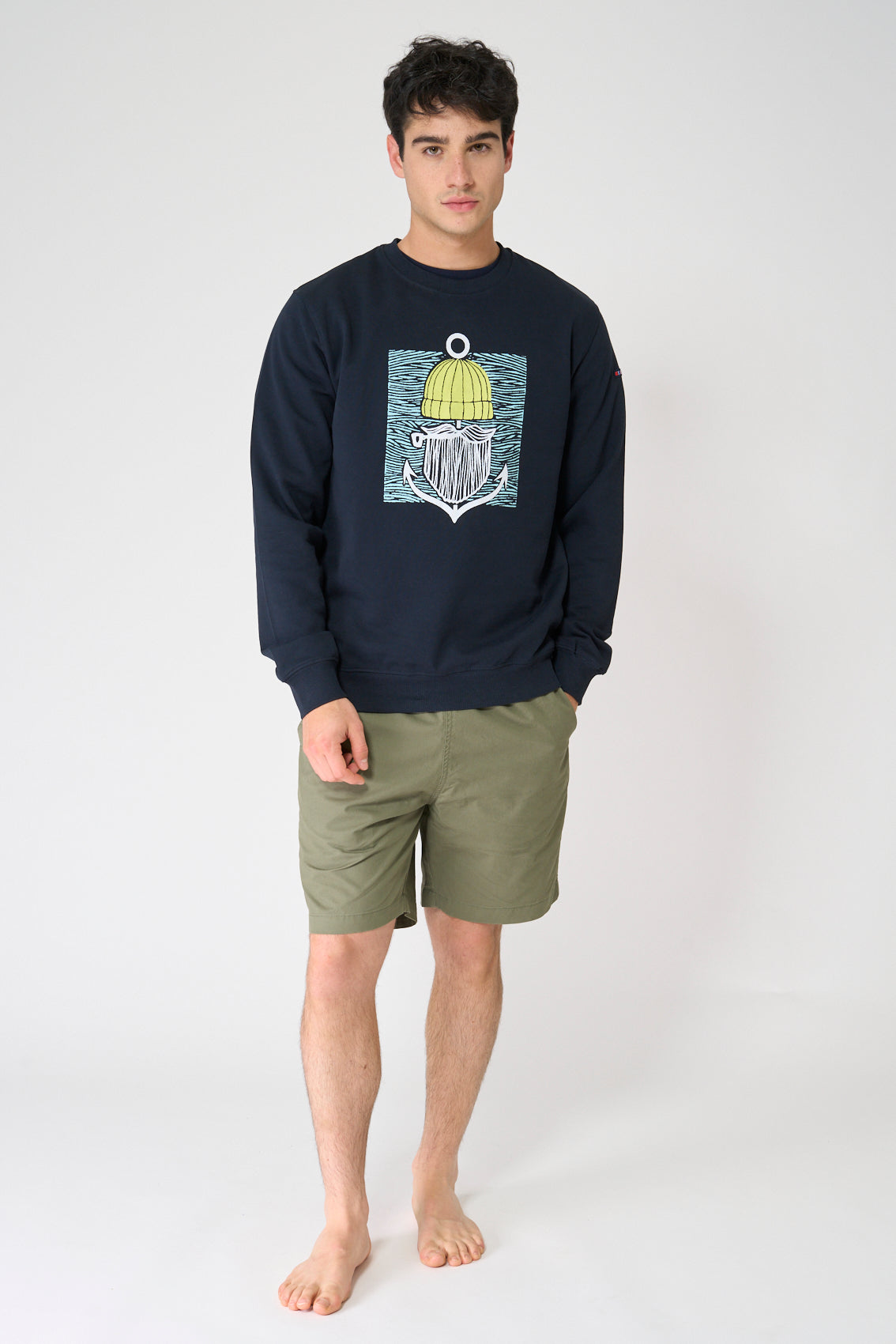 Sweat-shirt en molleton de coton et imprimé marin