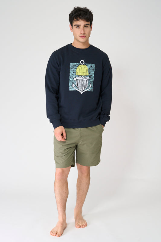 Sudadera de algodón Terry y gráfico marinero