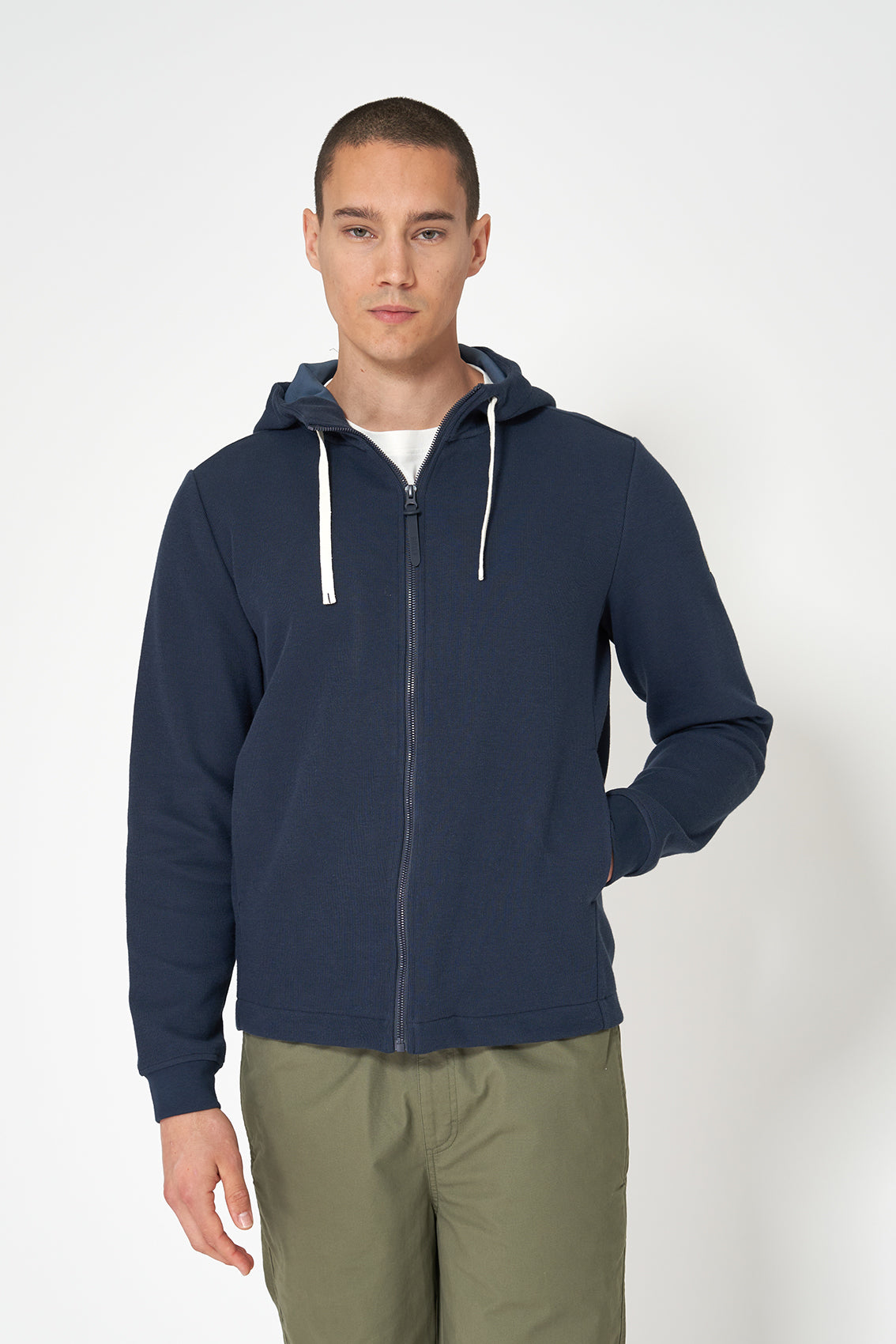 Sweatshirt ouvert en interlock avec capuche