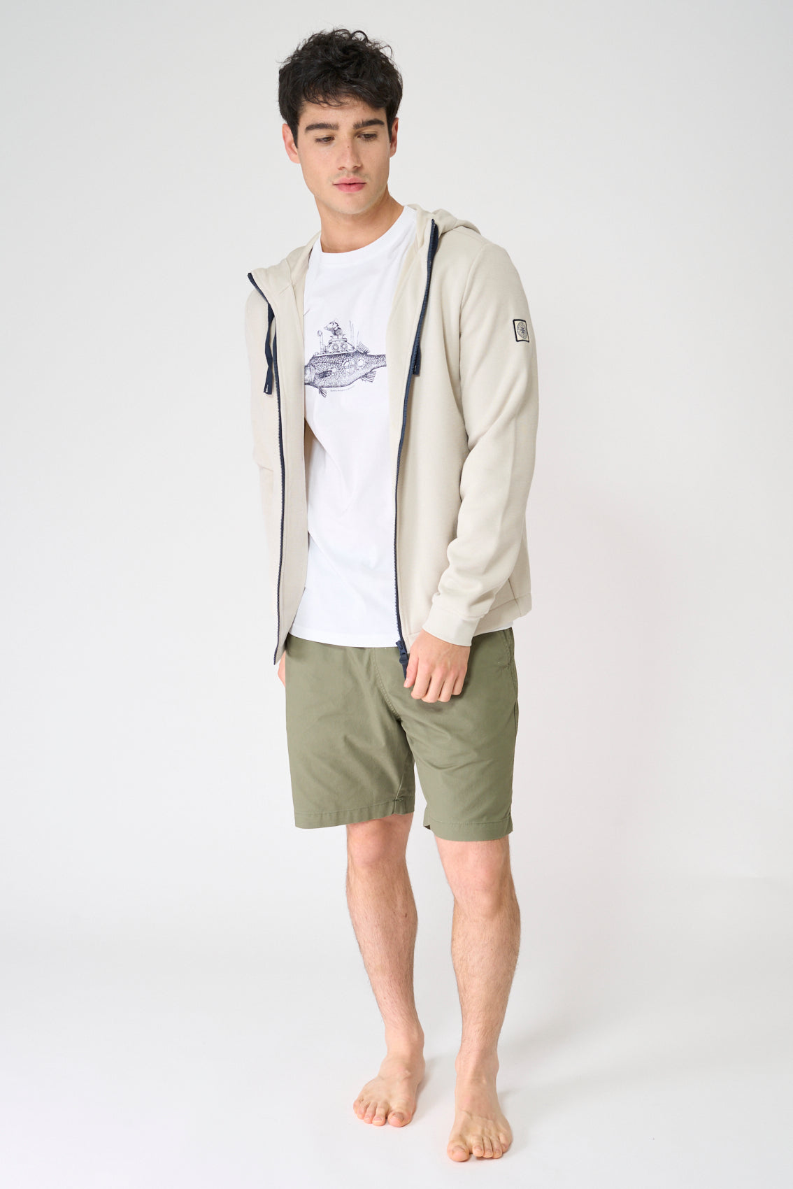 Sweatshirt ouvert en interlock avec capuche