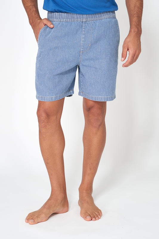 Bermuda de algodón denim con rayas