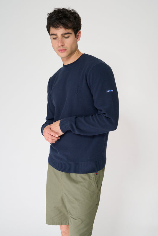 Jersey de punto fino de algodón con ancla bordada