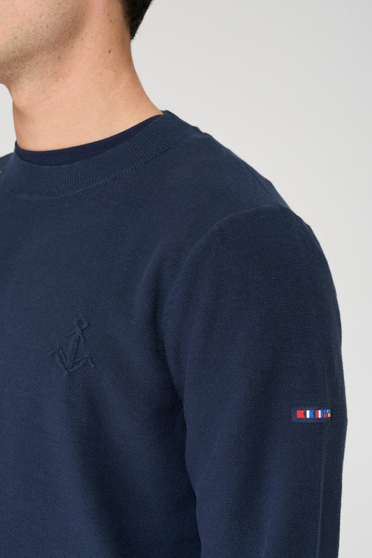 Jersey de punto fino de algodón con ancla bordada