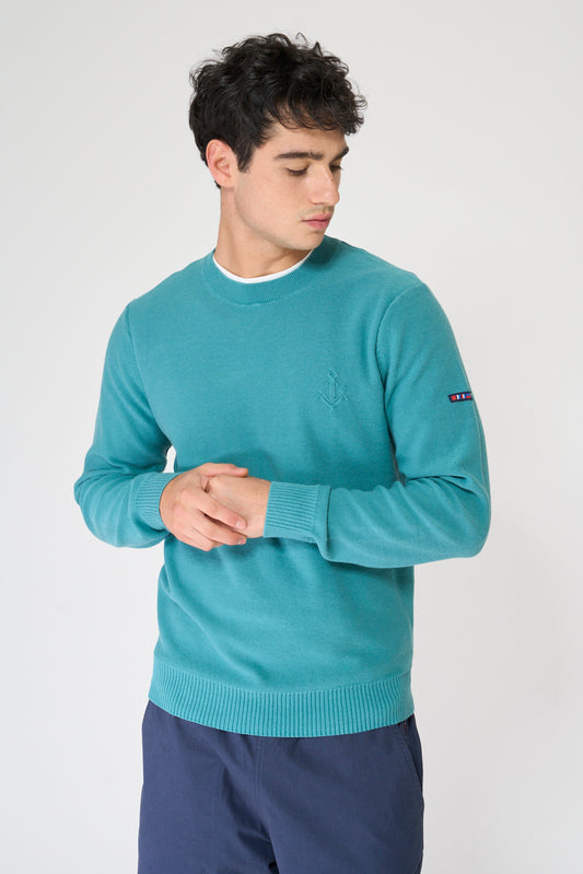 Jersey de punto fino de algodón con ancla bordada