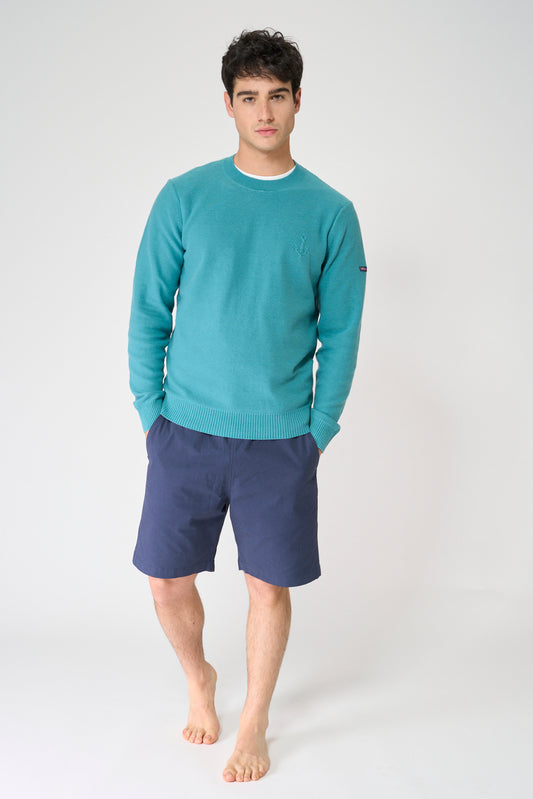 Jersey de punto fino de algodón con ancla bordada