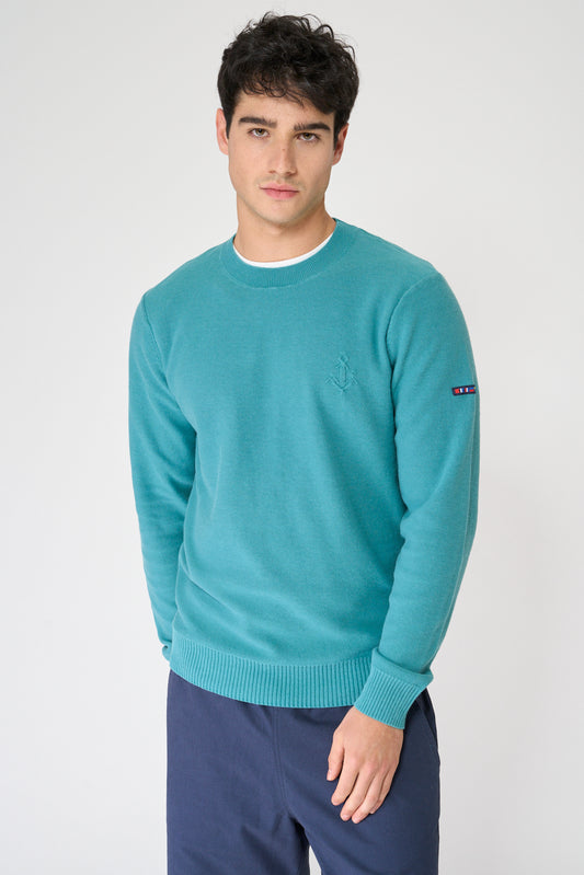 Jersey de punto fino de algodón con ancla bordada