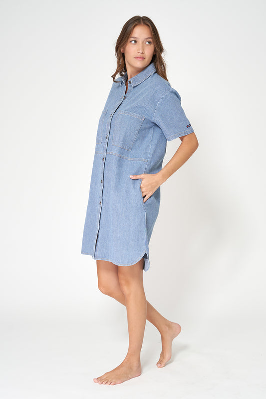 Vestido camisero denim con rayas