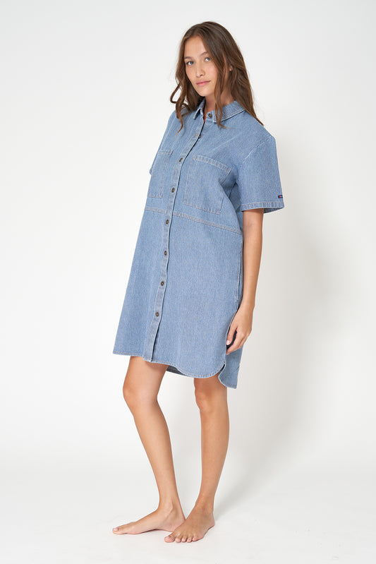 Vestido camisero denim con rayas