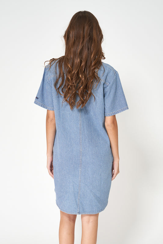 Vestido camisero denim con rayas