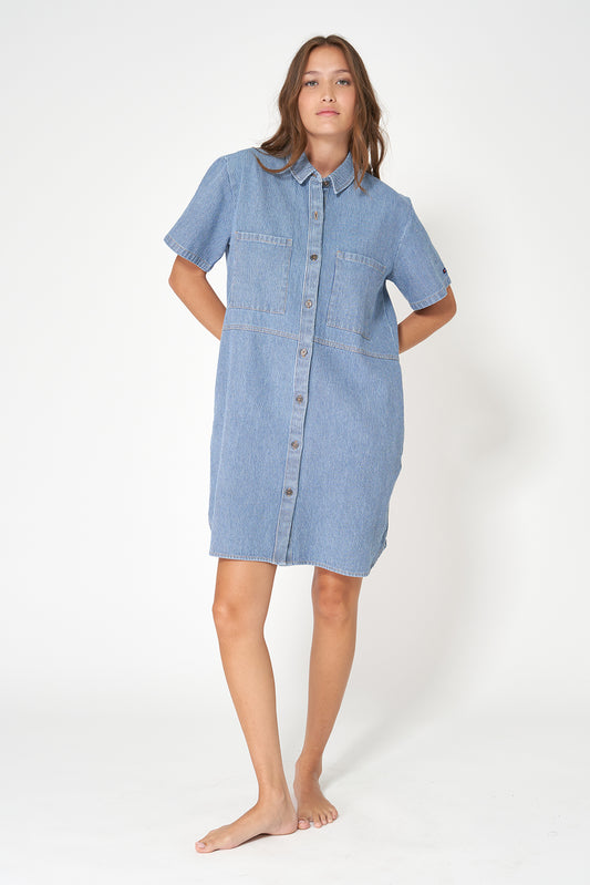 Vestido camisero denim con rayas