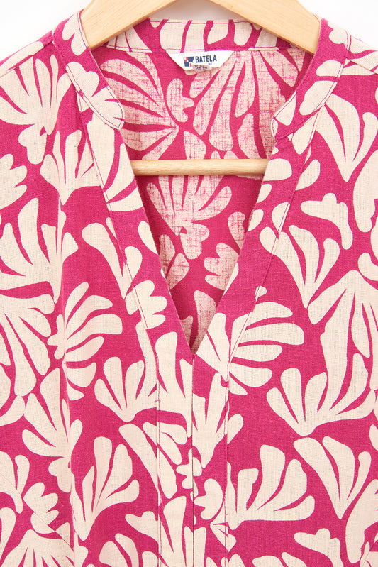 Vestido corto de lino con manga tres cuartos