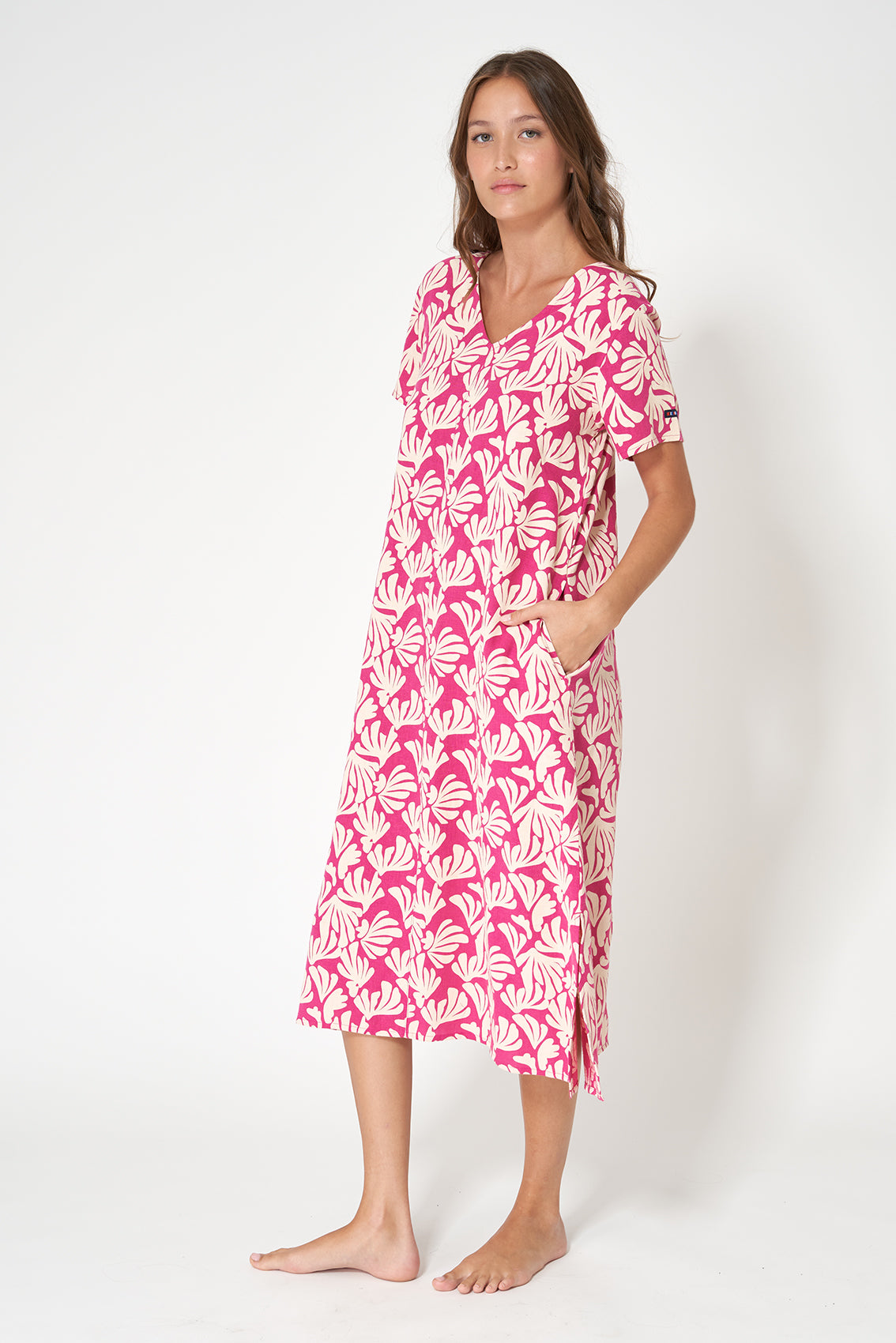 Linen midi dress with a straight cut