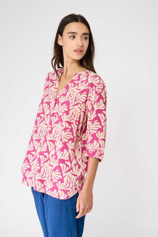 Blusa cuello redondo en lino y lyocell