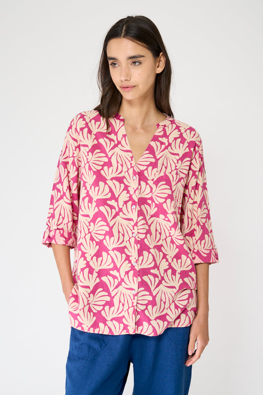 Blusa cuello redondo en lino y lyocell