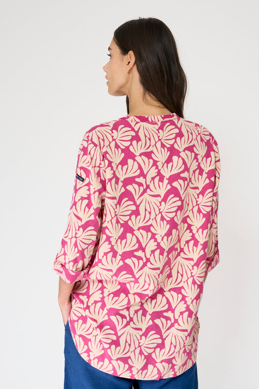 Blusa cuello redondo en lino y lyocell