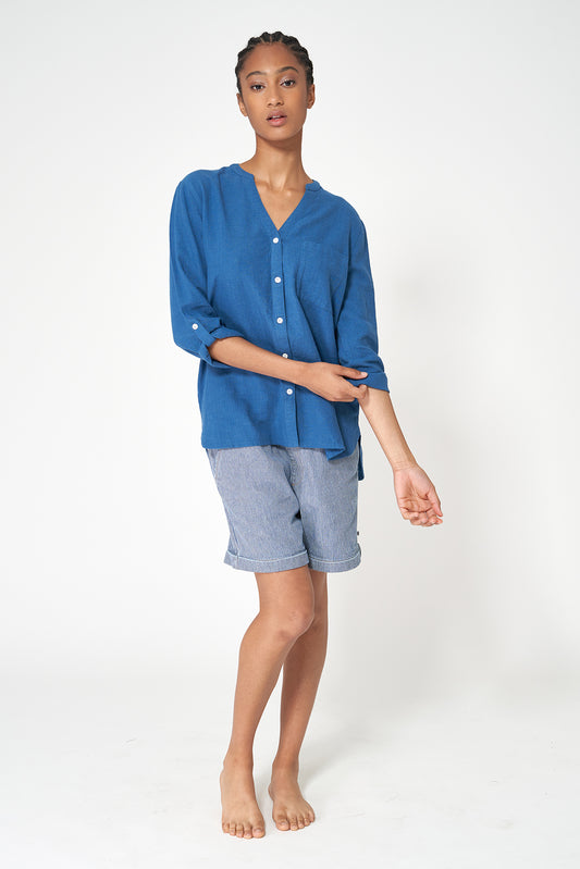 Blusa cuello redondo en lino y lyocell