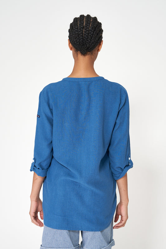 Blusa cuello redondo en lino y lyocell