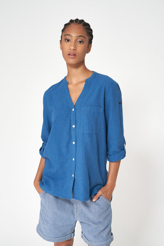 Blusa cuello redondo en lino y lyocell