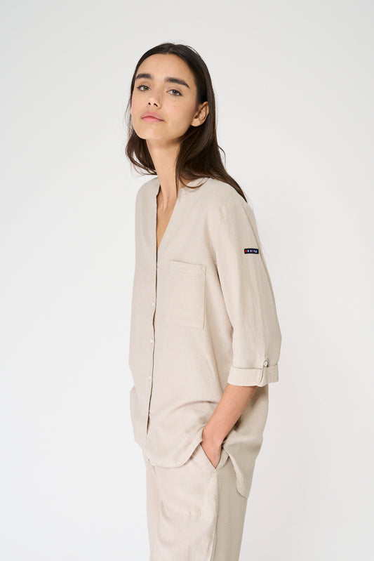 Blusa cuello redondo en lino y lyocell