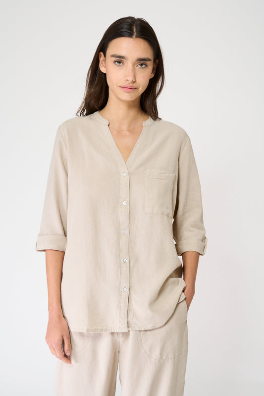 Blusa cuello redondo en lino y lyocell