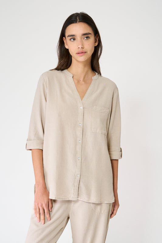 Blusa cuello redondo en lino y lyocell