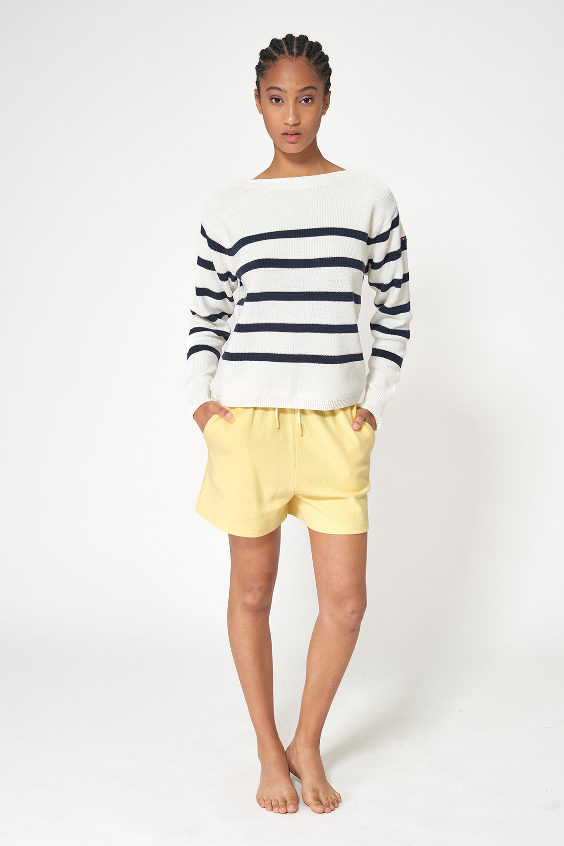 Pull en maille de coton rayé
