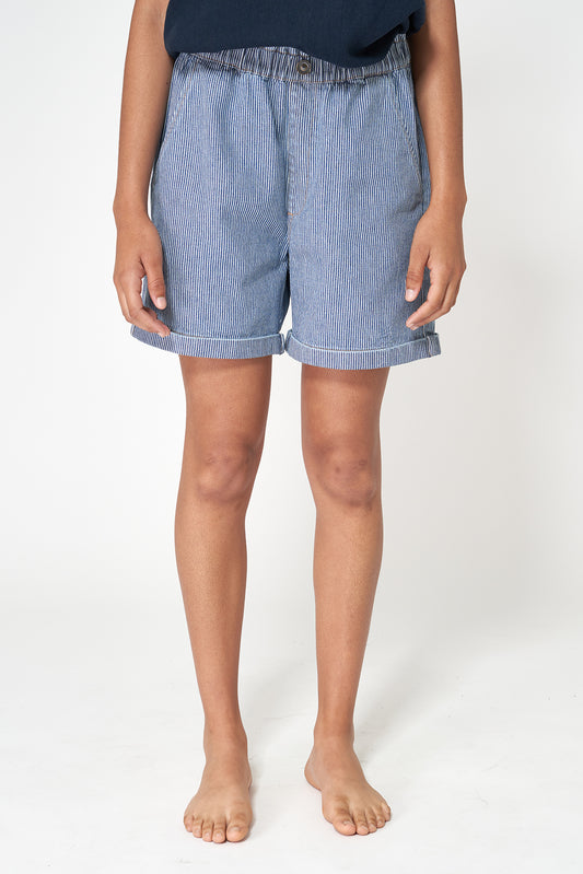 Pantalón corto denim con rayas