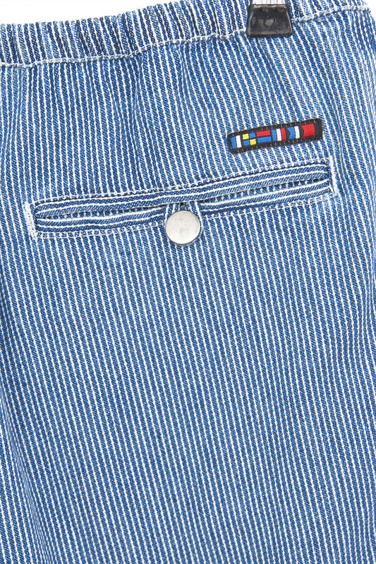 Pantalón denim con rayas y cintura con cordón