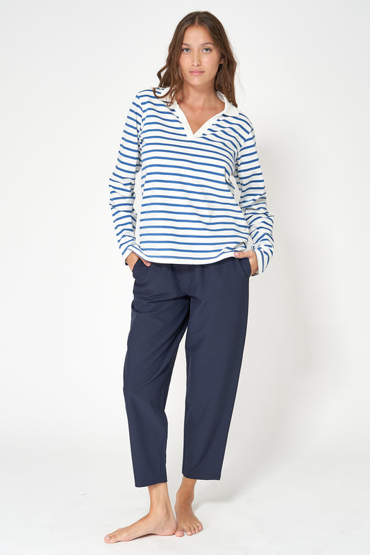 Camiseta algodón premium a rayas y cuello camisero