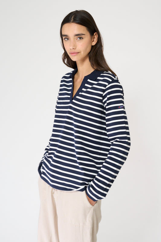 Camiseta algodón premium a rayas y cuello camisero