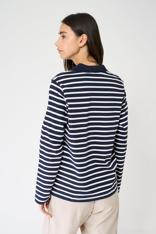 Camiseta algodón premium a rayas y cuello camisero