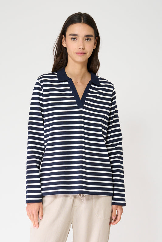 Camiseta algodón premium a rayas y cuello camisero