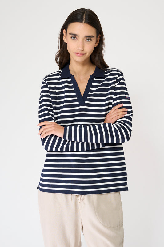 Camiseta algodón premium a rayas y cuello camisero