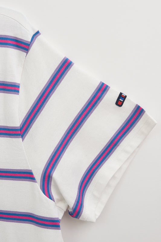 Vestido camiseta largo a rayas con escote en V