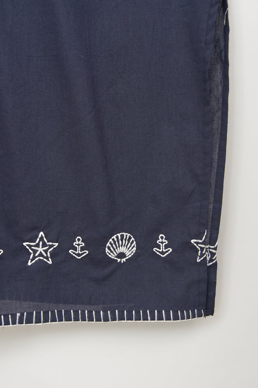 Vestido caftán azul marino de algodón voile