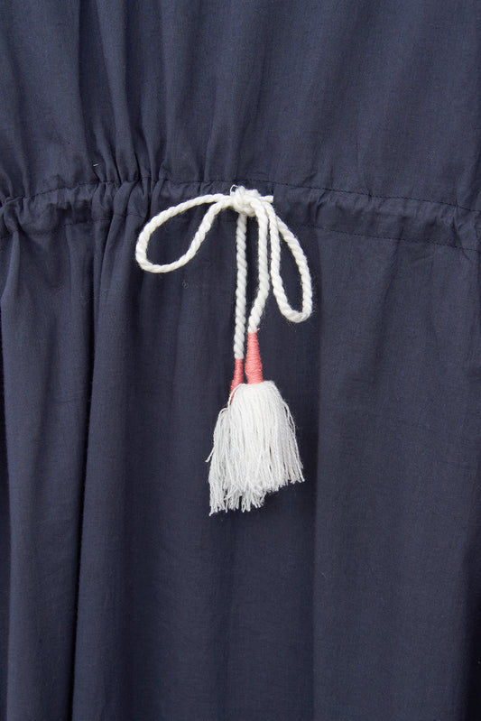 Vestido caftán azul marino de algodón voile