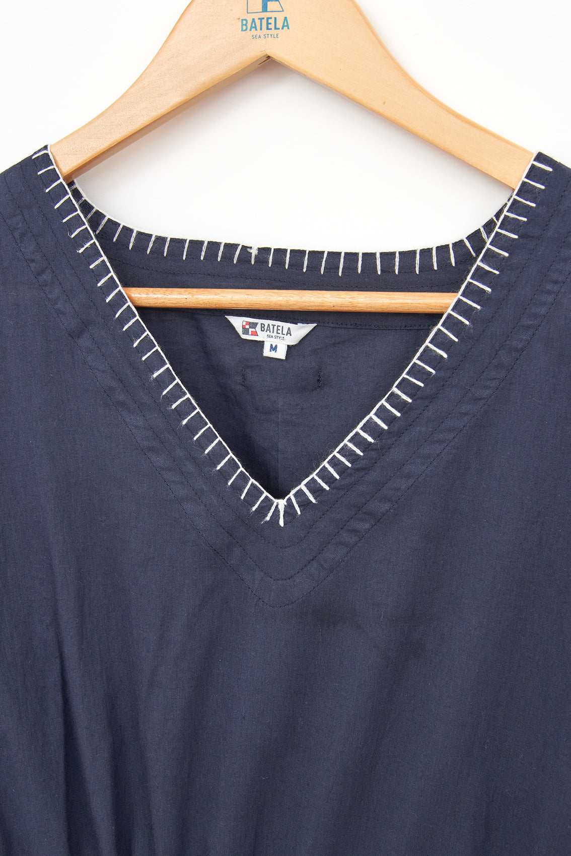 Navy blue cotton voile caftan dress